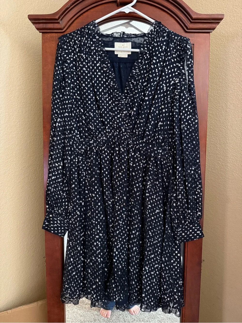 kate spade navy and white star print long sleeve dress